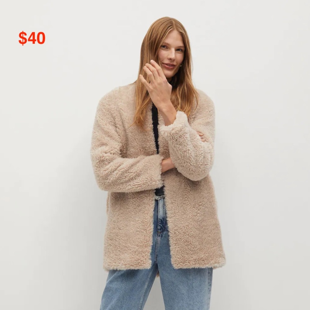 Mango Faux Shearling Coat - Nude M